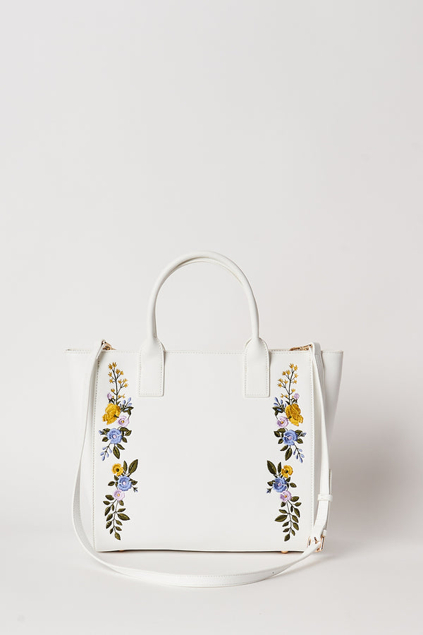 Floral Embroidery Leather Tote