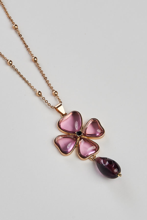 Floral Pendant Necklace - Mauve