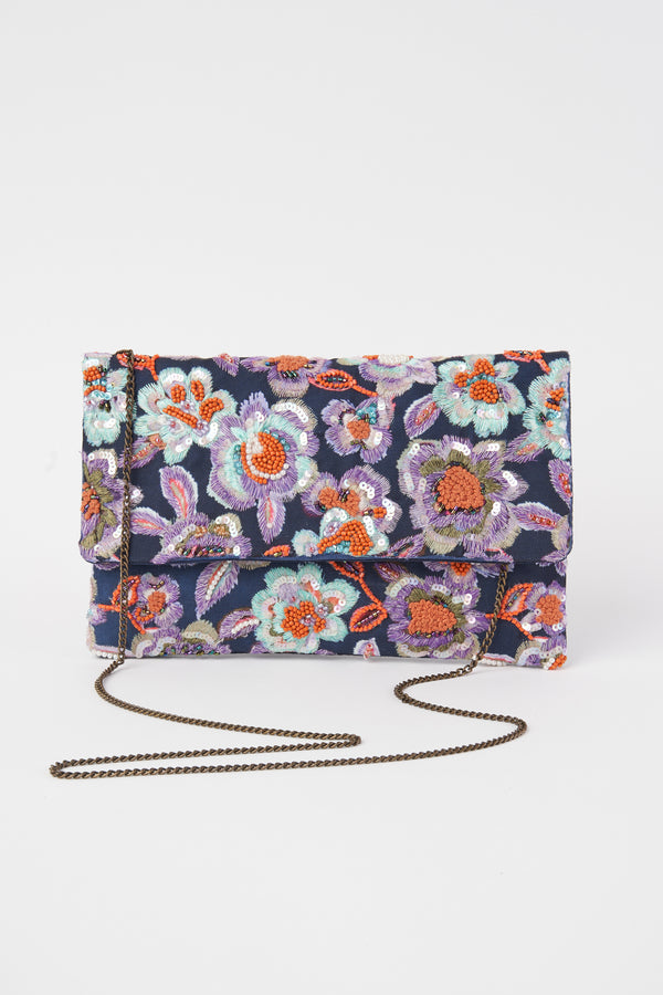 Painterly Flower Embroidered Clutch