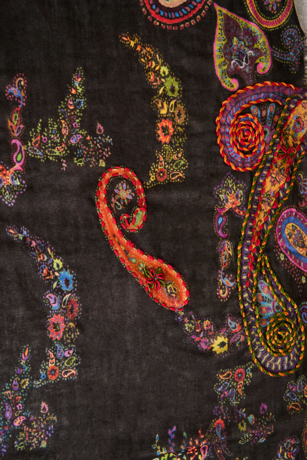 Paisley Wool Embroidered Scarf