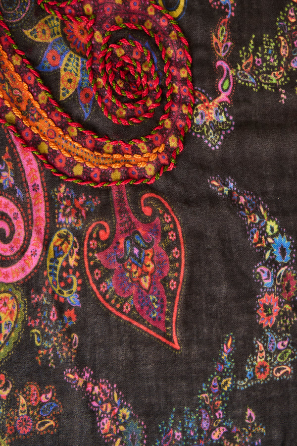 Paisley Wool Embroidered Scarf