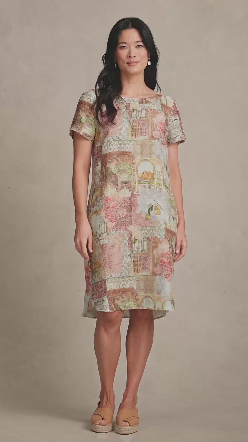 French Linen Shift Dress - Villa Fleurie Print