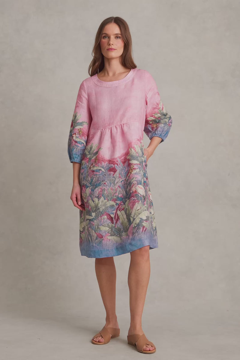 Printed Linen Dress – Sunset Palms Print