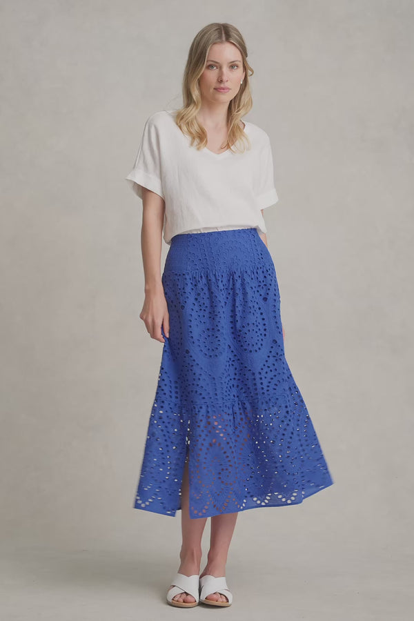 COTTON BROIDERIE SKIRT - DEEP BLUE