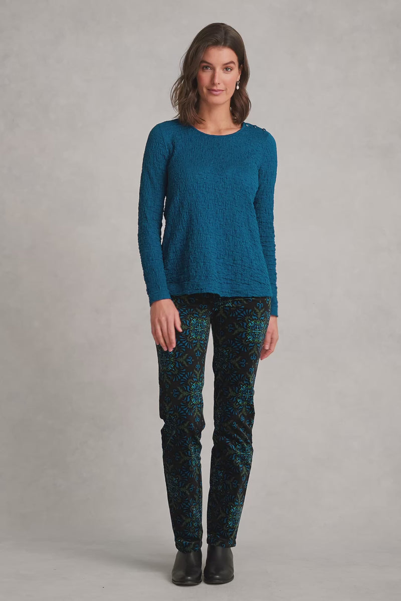 Crinkle Cotton Long Sleeve T-Shirt - Cobalt