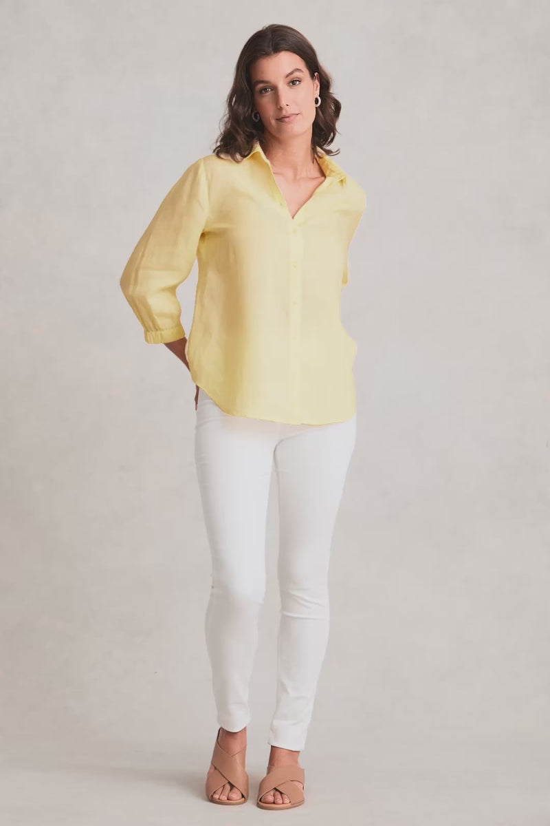 ¾ Sleeve Linen Shirt – Lemon