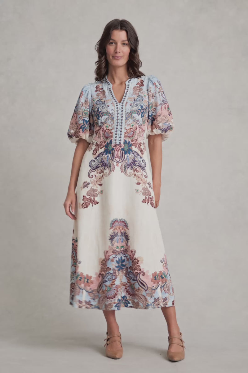 Printed Linen Blend Dress - Chyka Paisley Print