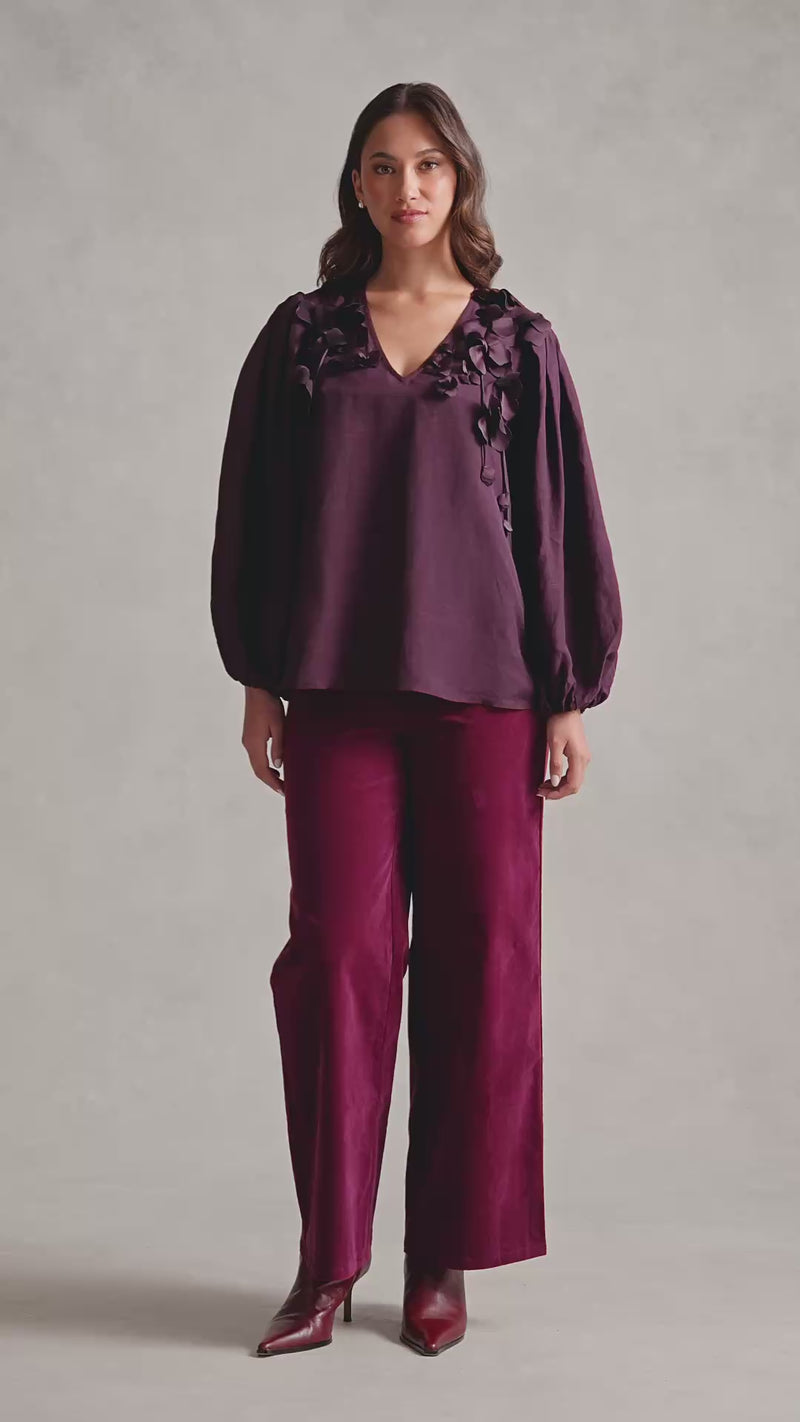 Floral Appliqué Blouse - Cherry