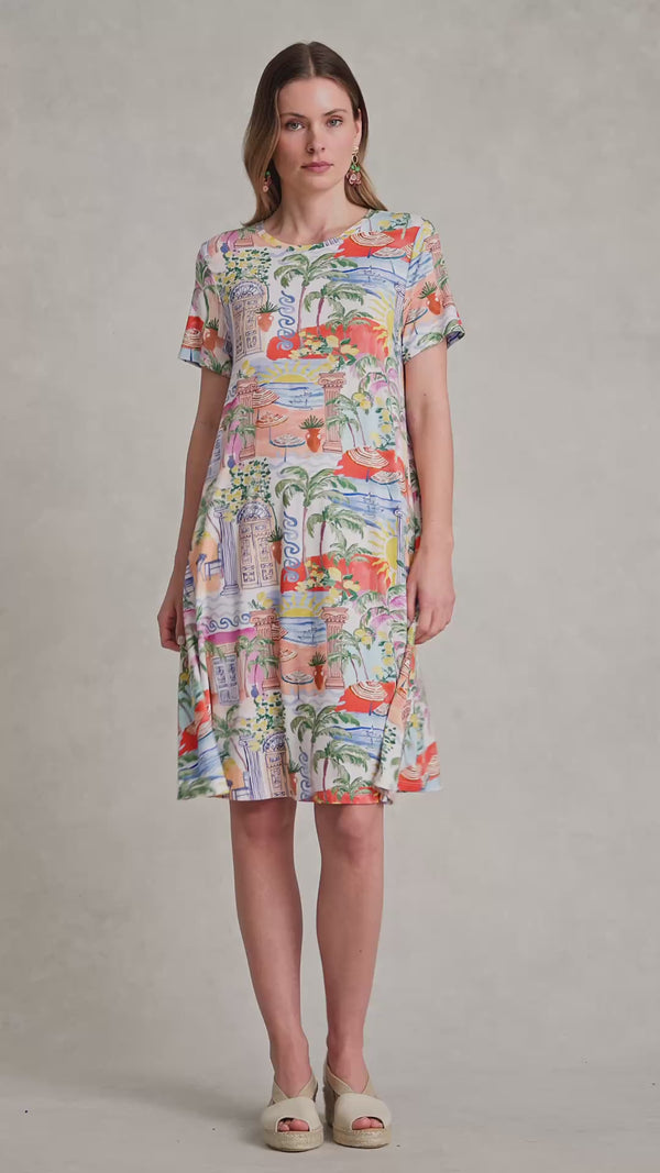 Midi Trapeze Jersey Dress - Resort Print
