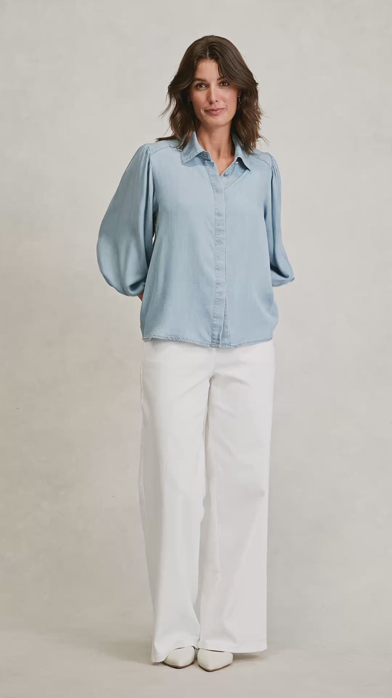 Chambray Puff Sleeve Shirt - Light Chambray