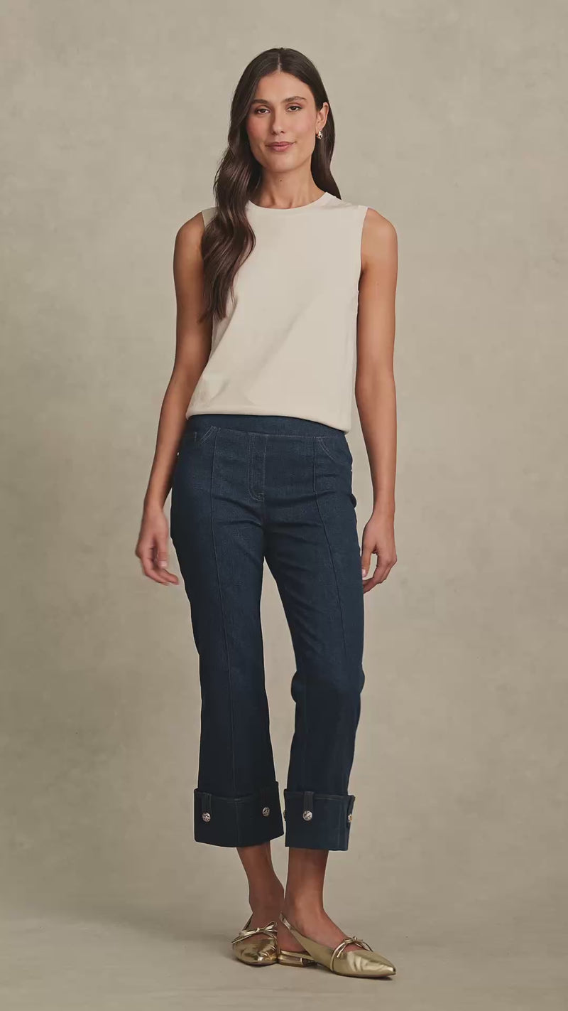 Bengajean® Button Capri - Mid Indigo Wash