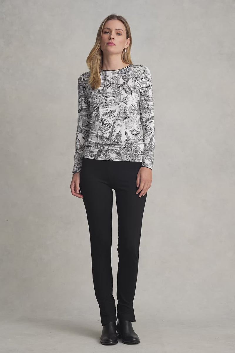 LONG SLEEVE CREW NECK TOP - FRANCE CAPITAL PRINT 