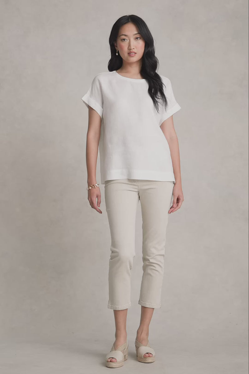 Linen Button Back Top - White