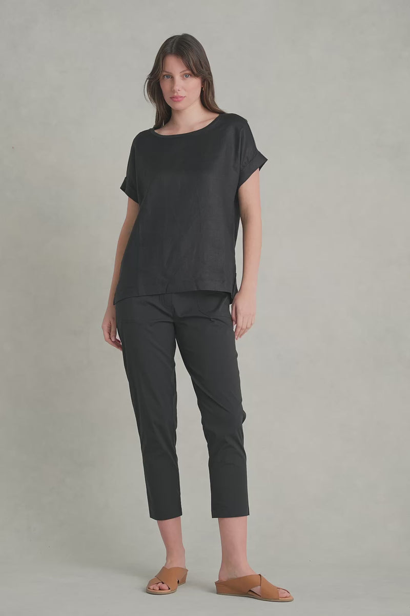Linen Mix Top - Black