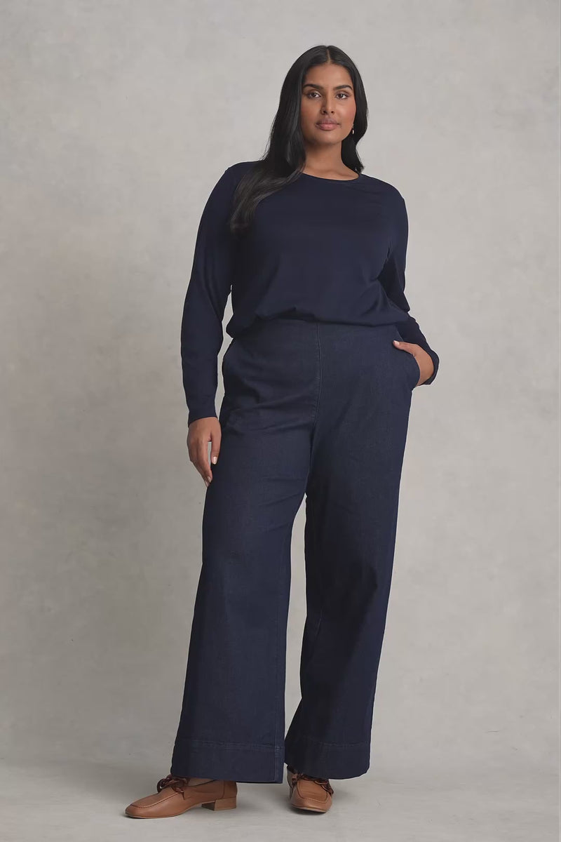 Wide Leg Tailored Jeans - Dark Denim