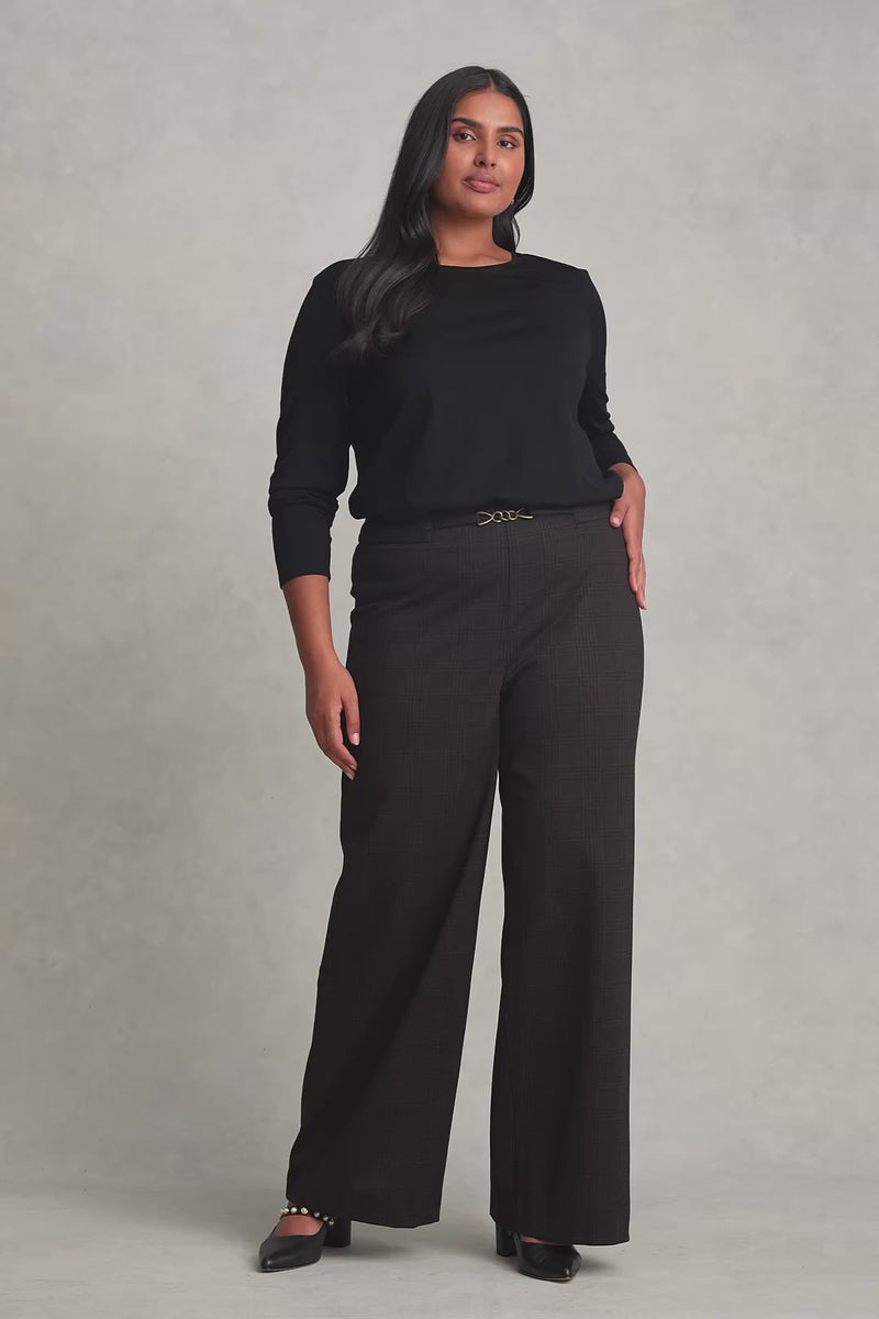 Wide Leg Ponte Pant - Black & Brown Check