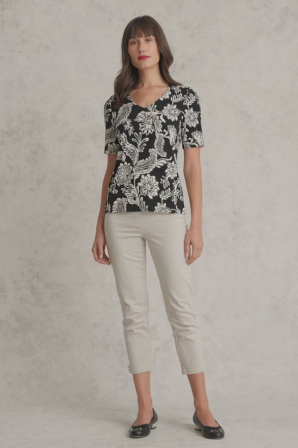 1/2 Sleeve V-Neck Tee - Coco Floral