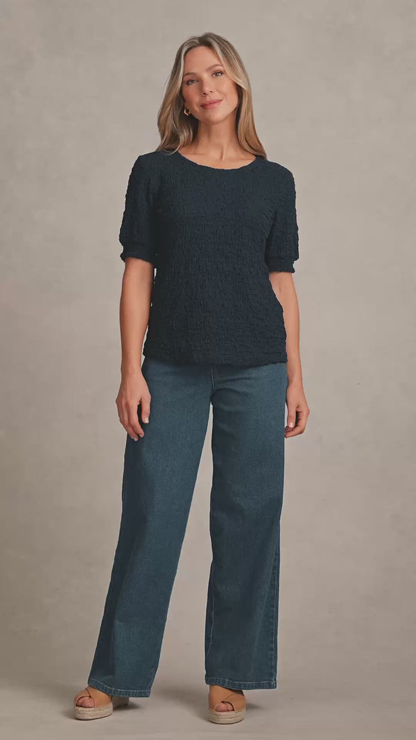 Puff Sleeve Crinkle Tee - Ink