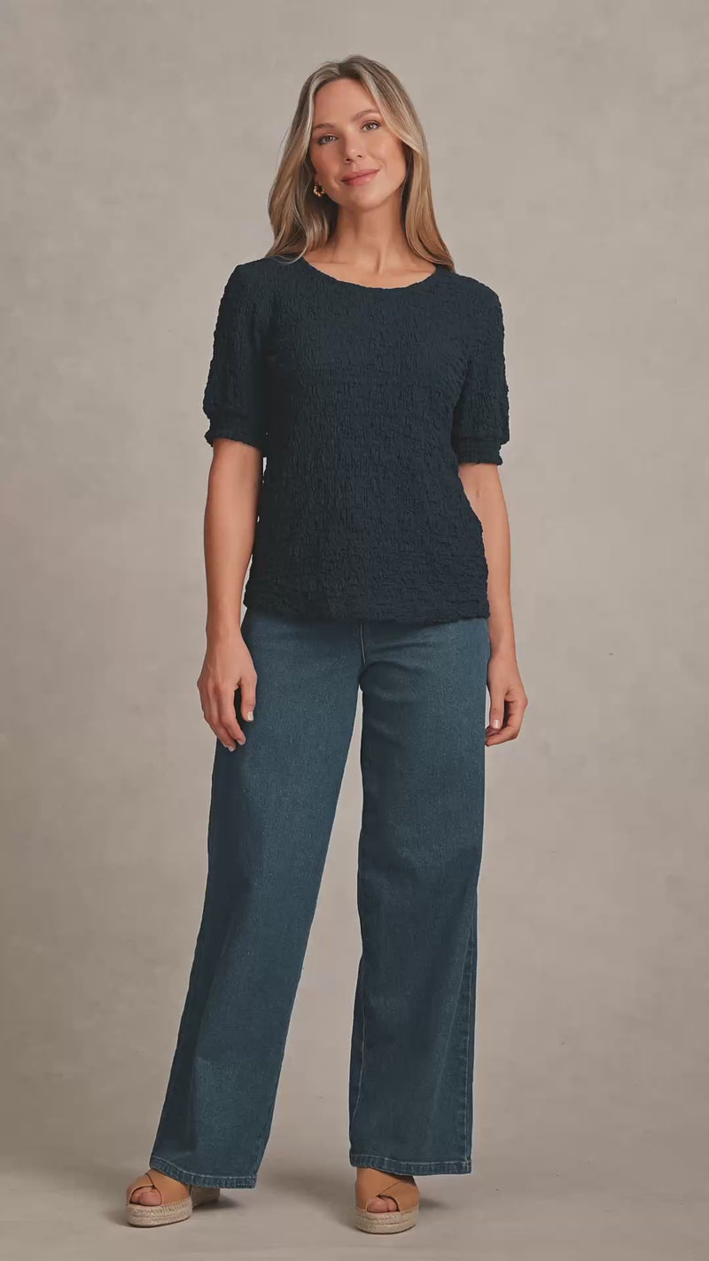 Puff Sleeve Crinkle Tee - Ink