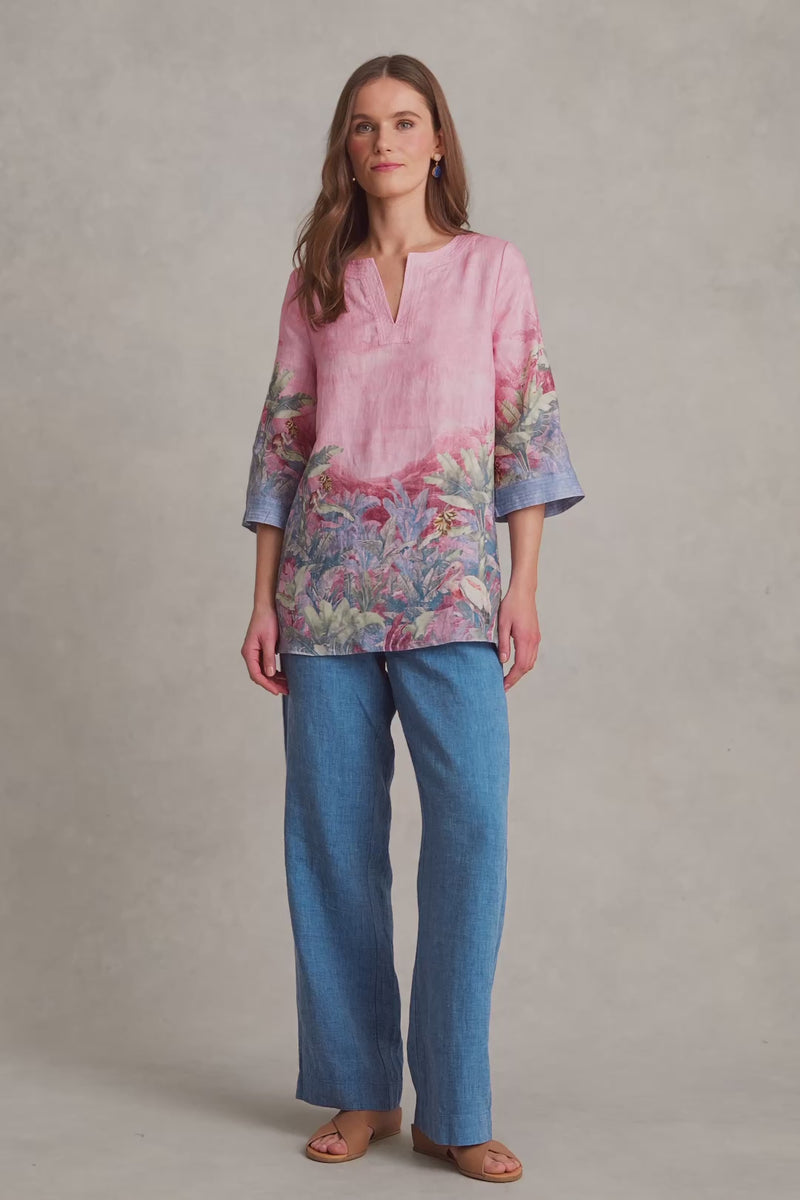 Printed Linen Tunic – Sunset Palms Print