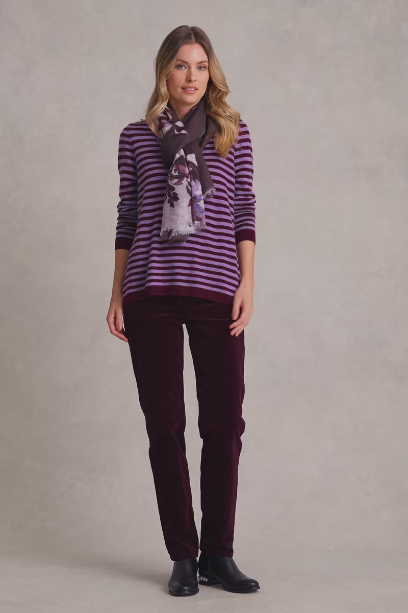 Cashmere Blend Crew Neck Jumper - Violet Stripe