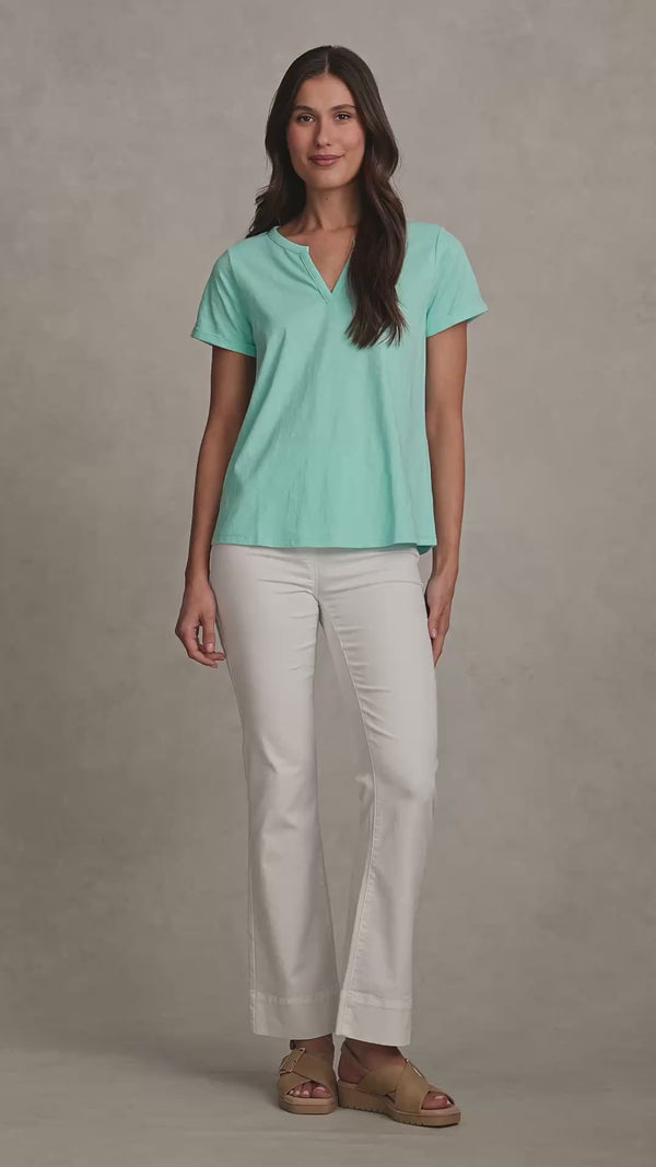 Notch Neck Cotton Tee - Aqua