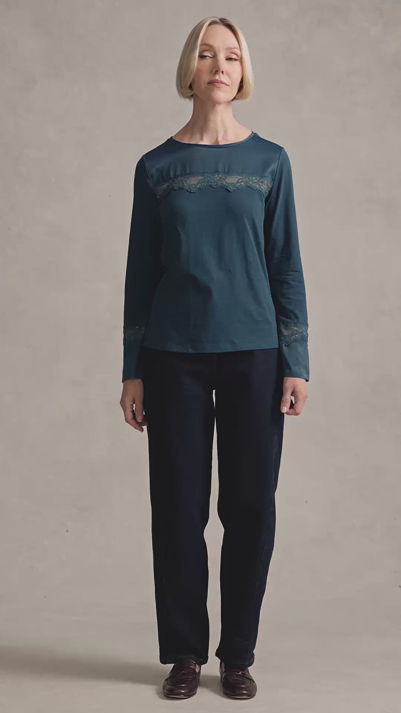 Lace Insert T-Shirt - Steel Blue