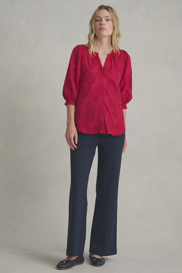 JACQUARD SMOCKED BLOUSE - ROUGE 