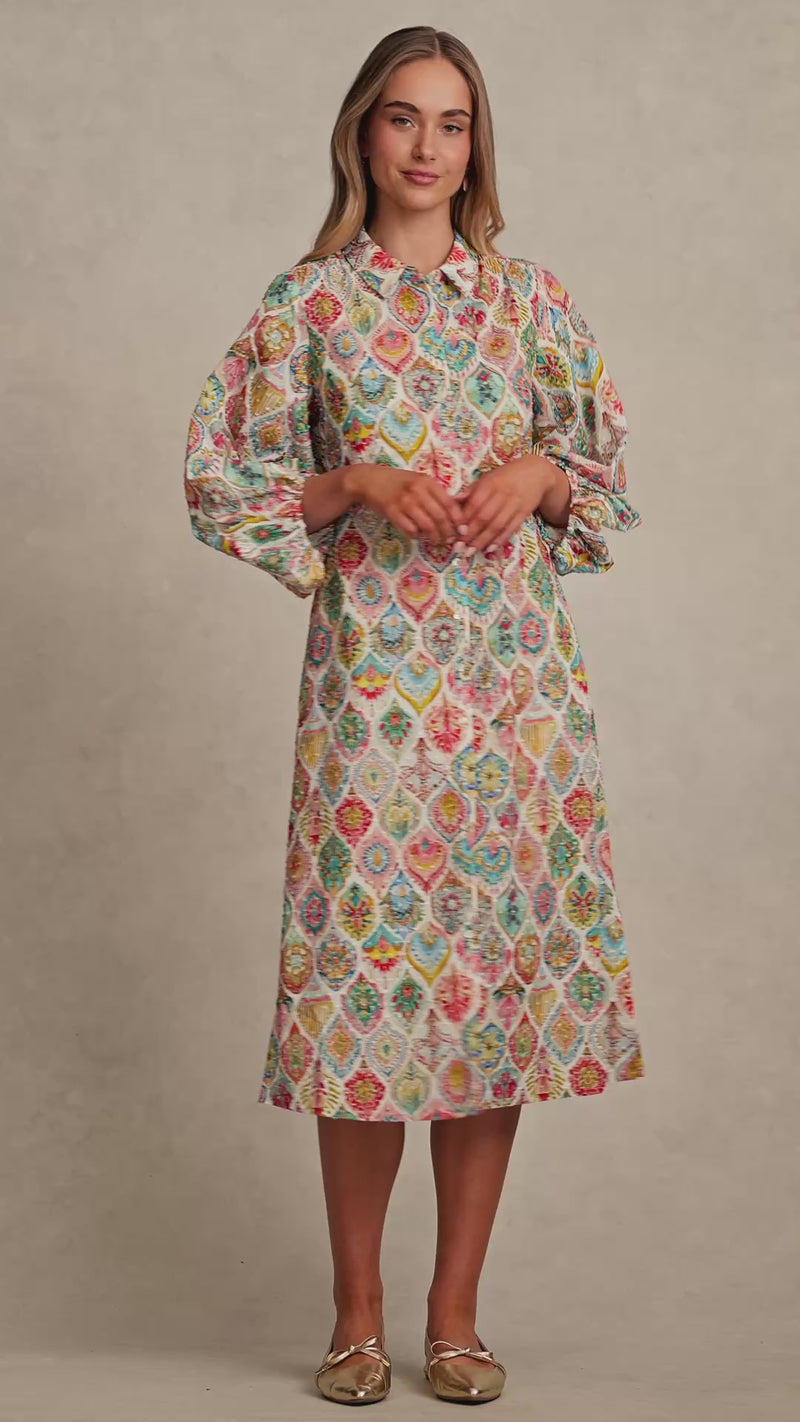 Cotton Shirt Dress - Pink Nouveau Print
