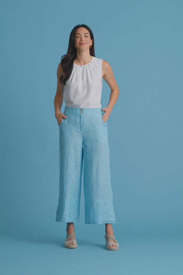 Side Split Linen Pant - Lagoon Cross Dye