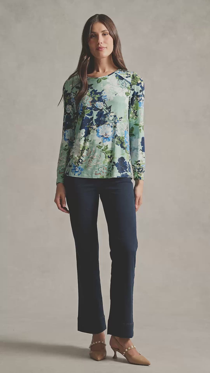 Lace Insert Long Sleeve T-Shirt - Midnight Blossom