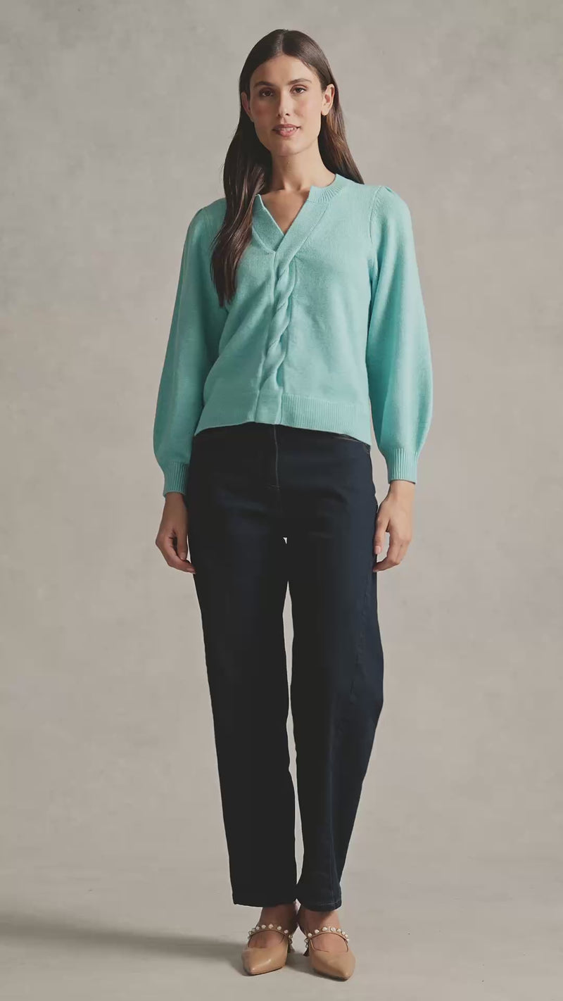 Twist Detail Wool Jumper - Turquoise Marle