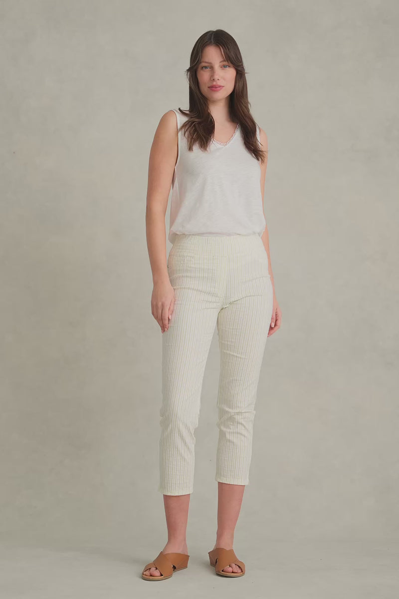 Bengajean Three Quarter Seersucker - Yellow and White Stripe