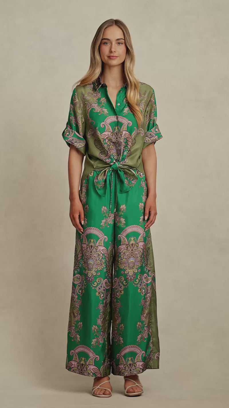 Printed Silk Shirt - Jade Paisley Print