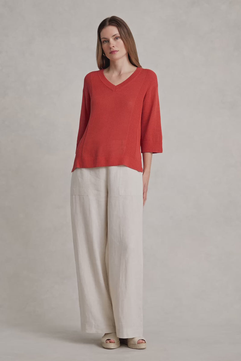 V-Neck Linen Knit - Burnt Orange
