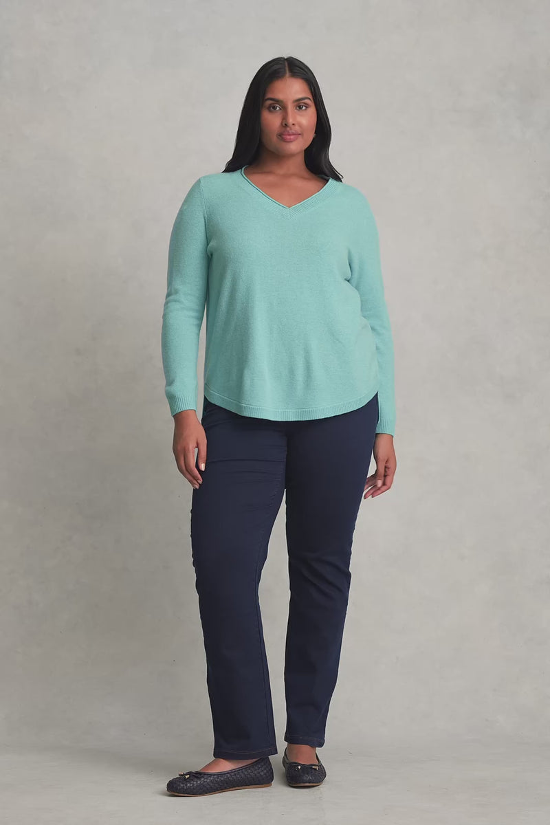 Merino V-Neck Jumper - Turquoise Marle