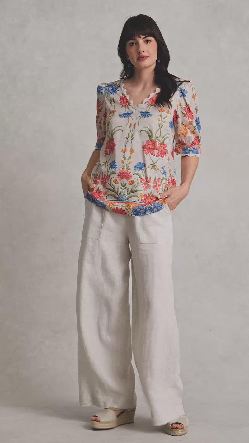 Scallop Detail Blouse - Paradise Print