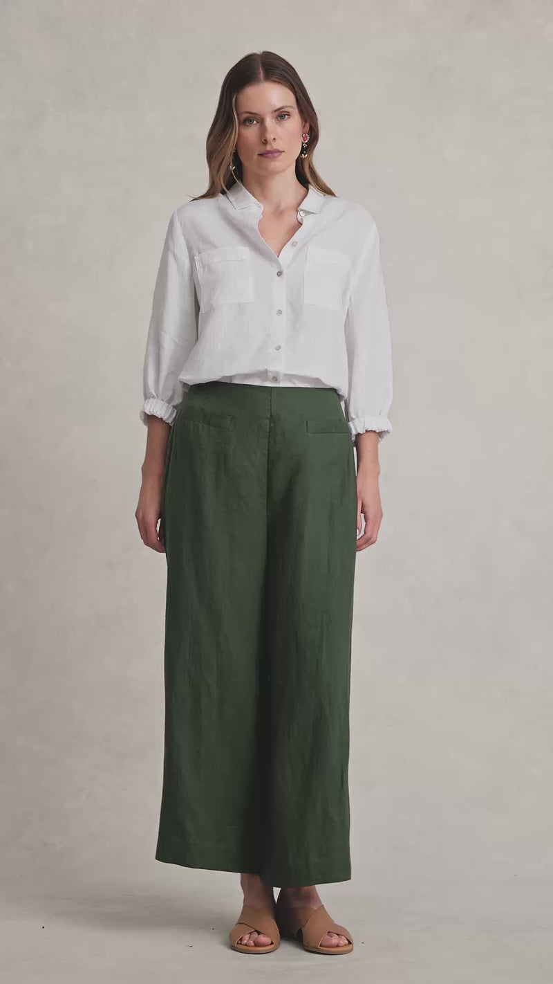 7/8th French Linen Pant - Dark Khaki