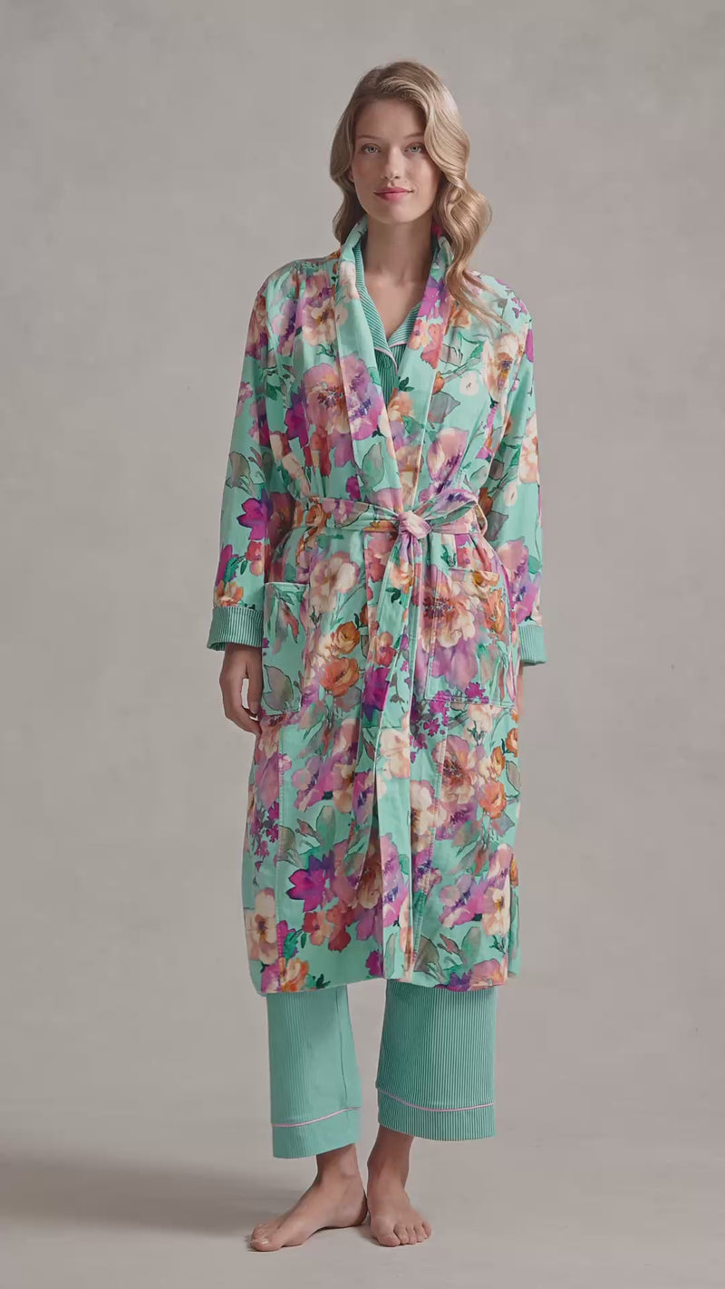 Printed Velour Robe - Azure Floral Print