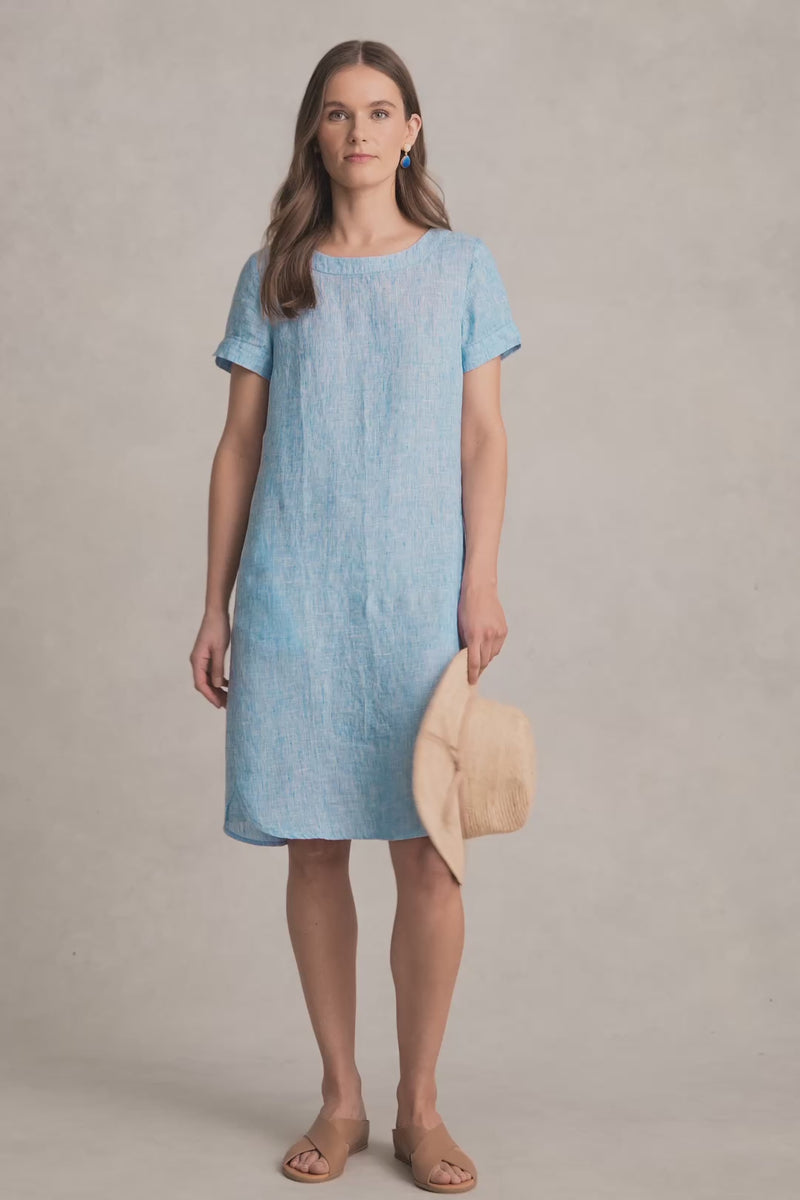 Scoop Neck Linen Dress - Chambray Cross Dye