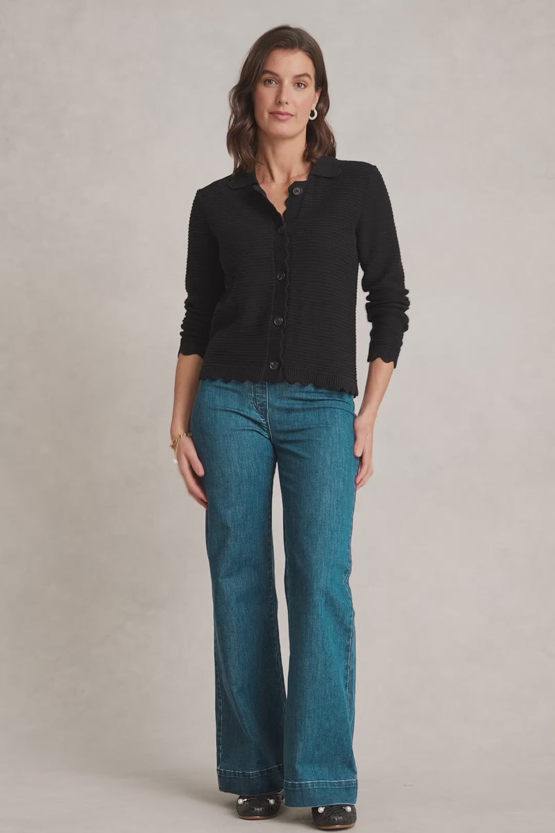 Scallop Detail Cardigan – Black