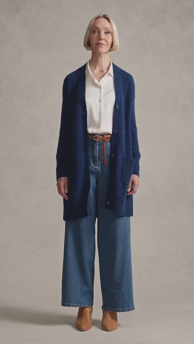 Button Through Mohair Cardigan - Midnight Blue