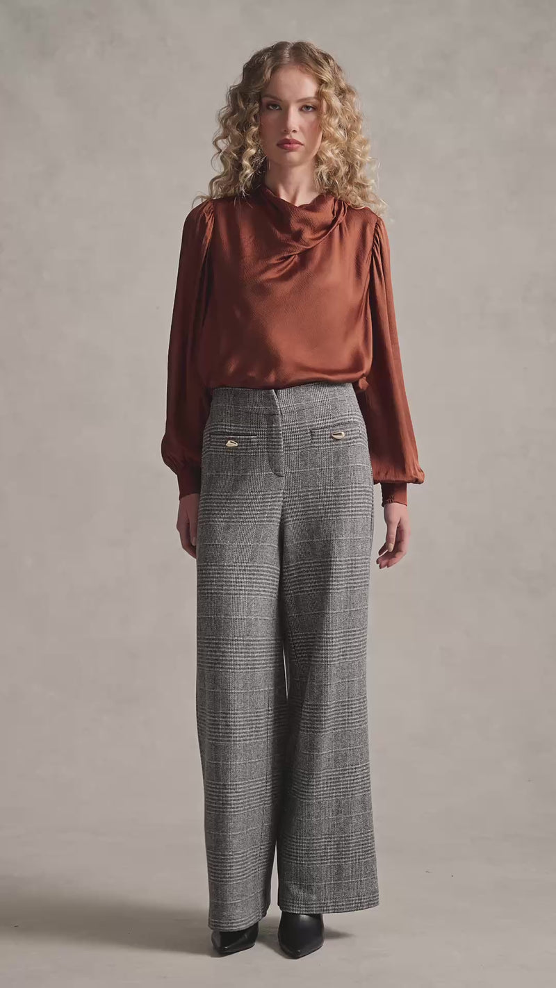 Wide Leg Check Pant - Glen Check