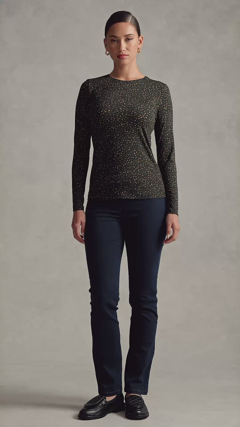Long Sleeve Crew Neck Top - Dappled Print