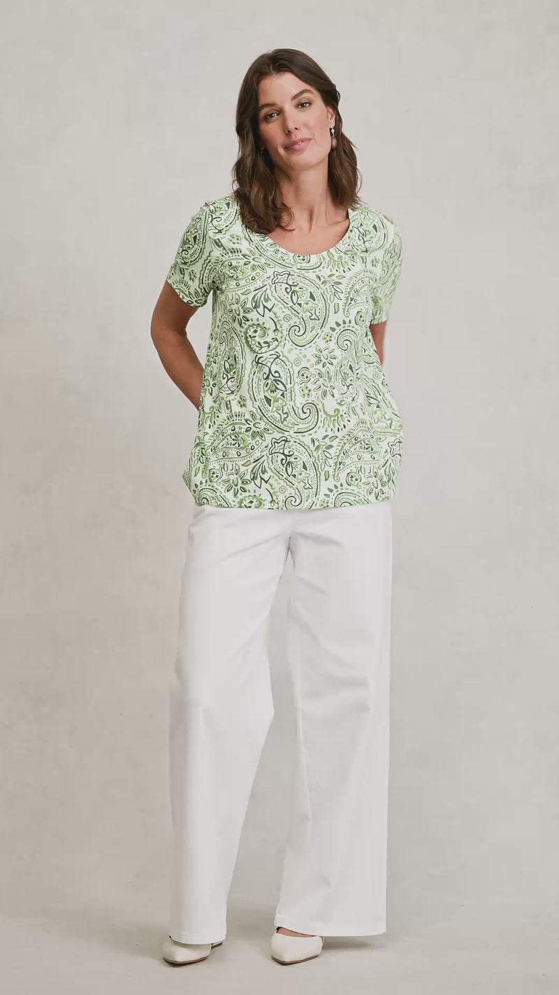 Organic Cotton Slub T-Shirt - Green Paisley Print