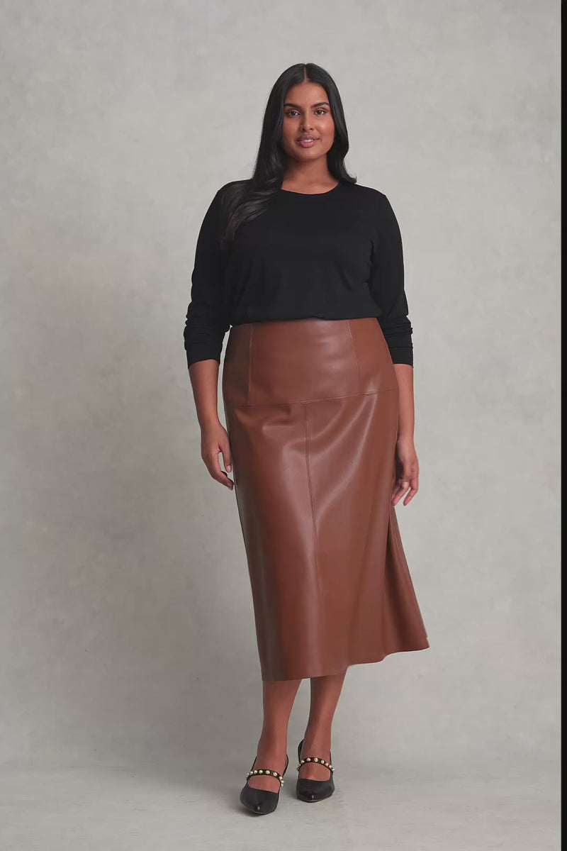 Faux Leather Skirt - Tan