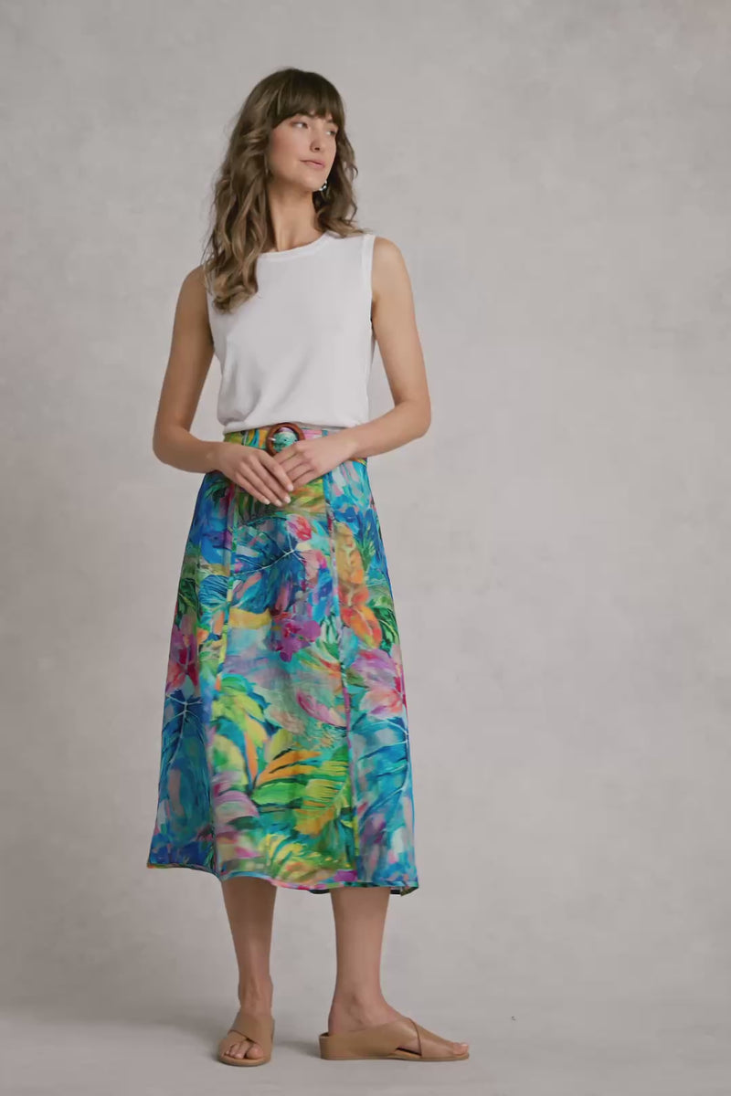 Panelled Flared Skirt - Vibrant Palm Print