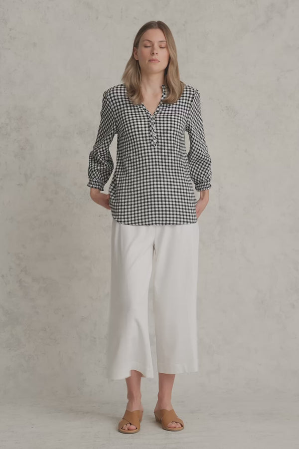 Cotton Gingham Blouse - Black & White Gingham