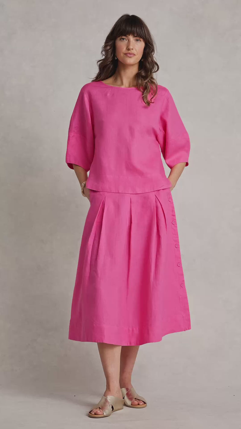 Linen Button Back Top - Sunset Pink