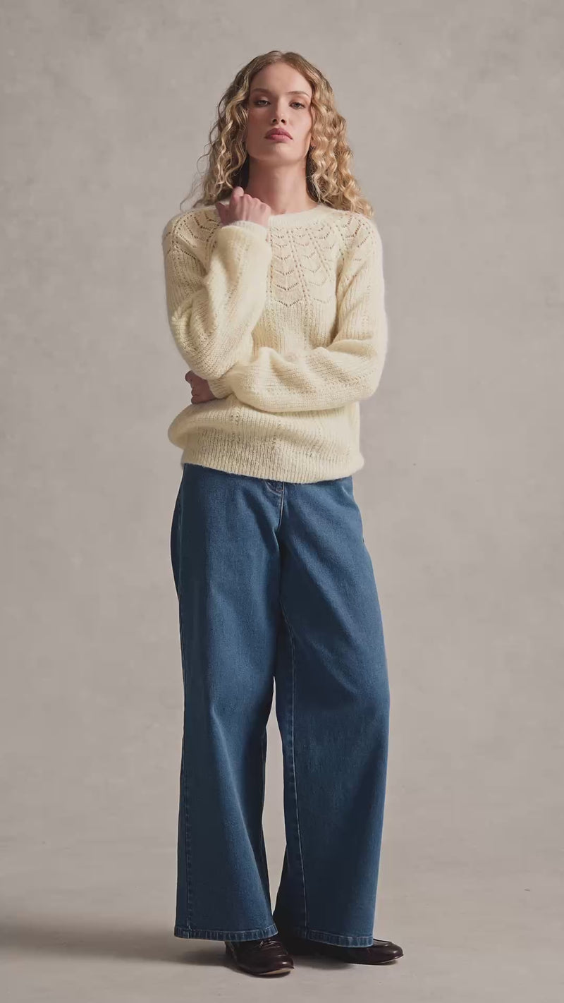 Pointelle Mohair Blend Knit – Cream